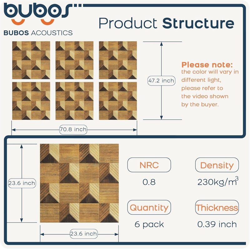 B Bubos Large Acoustic Panels,6 Pack Wood-Pattern Printing Soundproof Wall Panels, Total Size 70.8 x 47.2 Inches Self-Adhesive Decorative Sound Absorbing Panels for Studio, Home,3D Wide Chevron - Image 2
